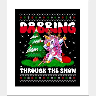 Dabbing Through The Snow Unicorn Christmas Lights Pink Girls Posters and Art